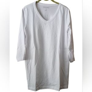 Woman Within 100% Cotton White V-neck Pullover Top Medium (14-16) NWOT